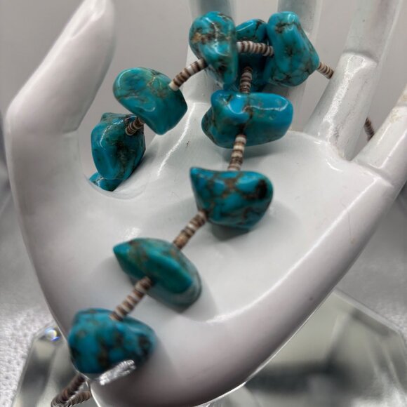 Genuine Turquoise Nugget Necklace 27” Heishi Shells Boho Tribal 4.3 Oz Southwest - Picture 5 of 10